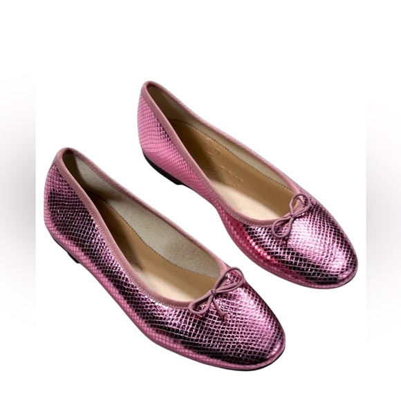 NIB J Crew Zoe Ballet Flats Pink Metallic Snake Embossed Italian Leather - 8 - Picture 1 of 4